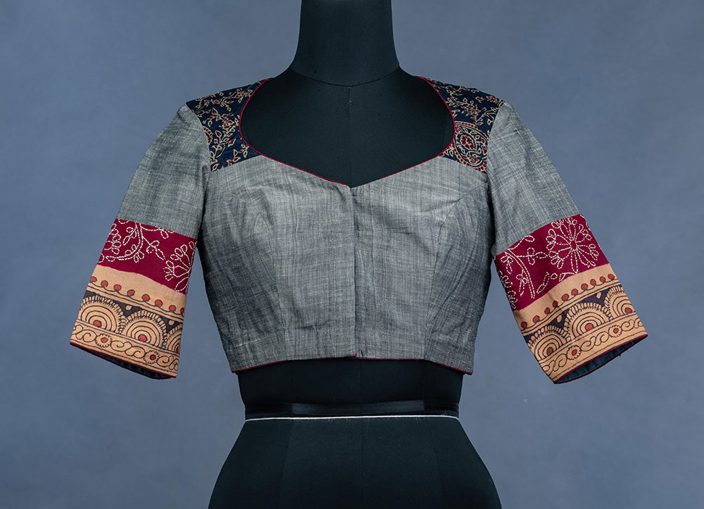 Grey Pattern Blouse with Thread Embroidery | Mamatha Tulluri