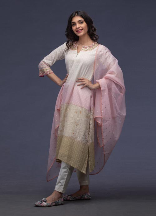 pink kurti with white pants